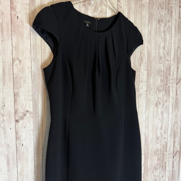 Talbots Black Cap-Sleeve Pleated-Neck Midi Sheath Dress - Picture 2 of 7